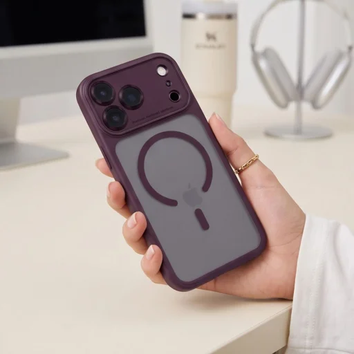 Apple iPhone 17 Pro / 18 Pro matt sötétcseresznye Tech-Protect MagPeak MagSafe CC tok - 9