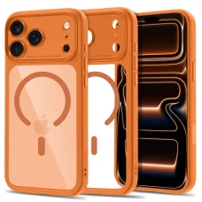 iPhone 17 Pro Max / 18 Pro Max vesmírne oranžové/priehľadné puzdro Tech-Protect MagPeak MagSafe CC