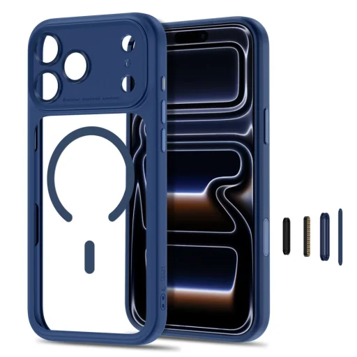 Apple iPhone 17 Pro Max / 18 Pro Max Mélykék/átlátszó Tech-Protect MagPeak MagSafe CC tok - 2