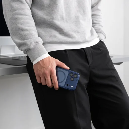 Apple iPhone 17 Pro Max / 18 Pro Max Mélykék/átlátszó Tech-Protect MagPeak MagSafe CC tok - 7