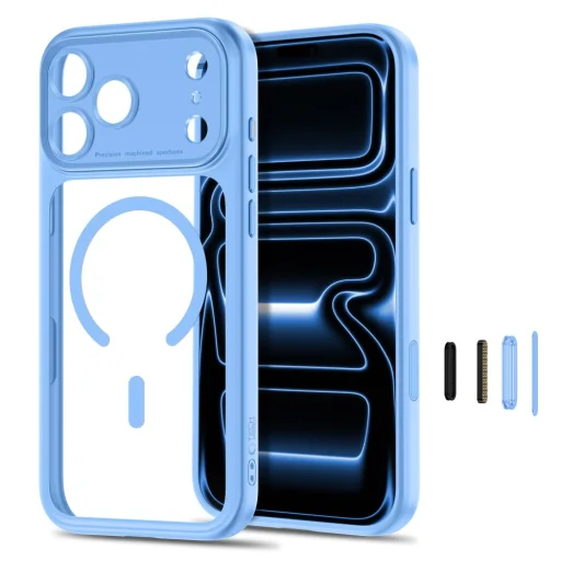 Apple iPhone 17 Pro Max / 18 Pro Max áttetsző világoskék Tech-Protect MagPeak MagSafe CC tok - 2