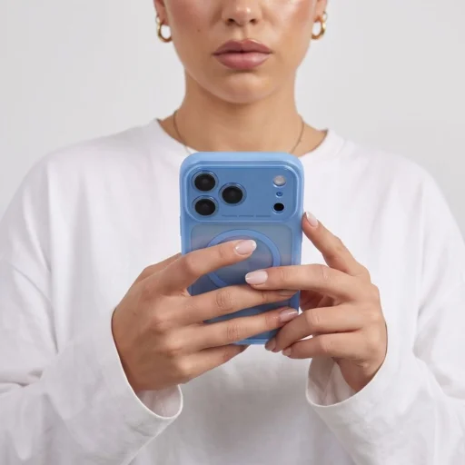 Apple iPhone 17 Pro Max / 18 Pro Max áttetsző világoskék Tech-Protect MagPeak MagSafe CC tok - 6