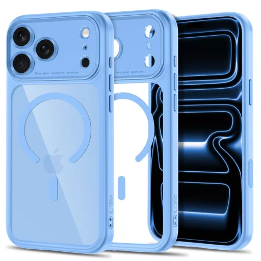 Apple iPhone 17 Pro Max / 18 Pro Max áttetsző világoskék Tech-Protect MagPeak MagSafe CC tok - 1