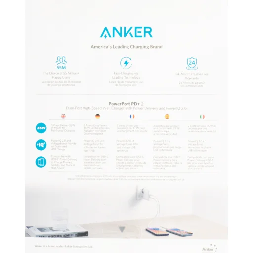 Anker PowerPort PD+ 2 35W, 3A sieťová nabíjačka, 1 x USB-A – 1 x USB-C, biela A2636G21 - 4
