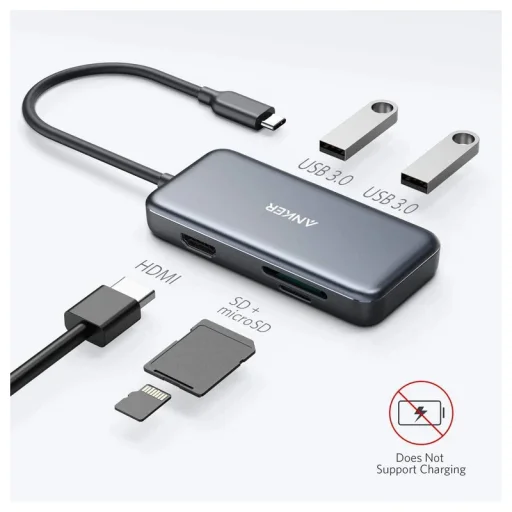 USB-C Hub Anker, 2 x USB-A 3.0 - 1 x HDMI - 1 x SD - 1 x microSD, čierny A8334HA1 - 2