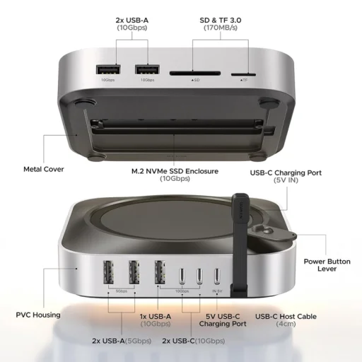 Apple Mac Mini M4 / Pro Sivý UGREEN CM841A (95094) 10 v 1 multifunkčný hub - 2