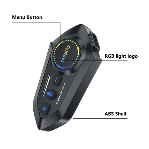 Yesido - Motocyklový headset do prilby (VC19) - s reproduktormi a mikrofónom, Bluetooth 5.4, 13-hodinová výdrž batérie, IPX6 - čierny - 2