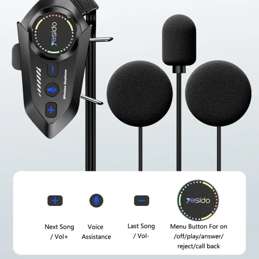 Yesido - Motocyklový headset do prilby (VC19) - s reproduktormi a mikrofónom, Bluetooth 5.4, 13-hodinová výdrž batérie, IPX6 - čierny - 3