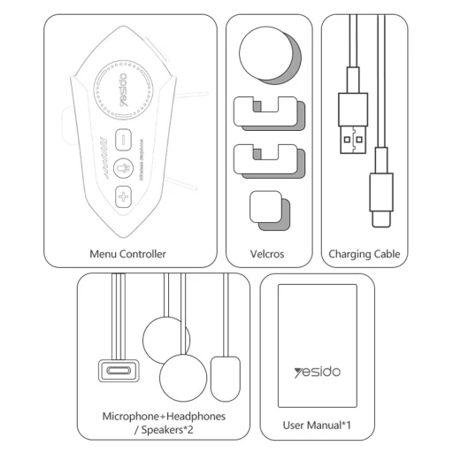 Yesido - Motocyklový headset do prilby (VC19) - s reproduktormi a mikrofónom, Bluetooth 5.4, 13-hodinová výdrž batérie, IPX6 - čierny - 6