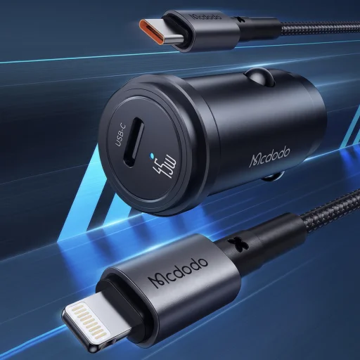 Mcdodo Obsidian Series CC-7495 nabíjačka do auta s káblom Type-C – Lightning, PD45W, čierna - 5