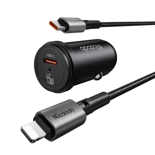 Mcdodo Obsidian Series CC-7495 nabíjačka do auta s káblom Type-C – Lightning, PD45W, čierna - 1