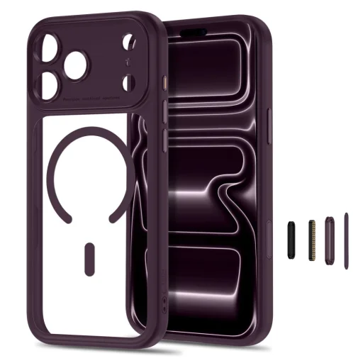 iPhone 17 Pro / 18 Pro Tech-Protect MagPeak MagSafe CC puzdro, tmavočerešňové/priehľadné - 2