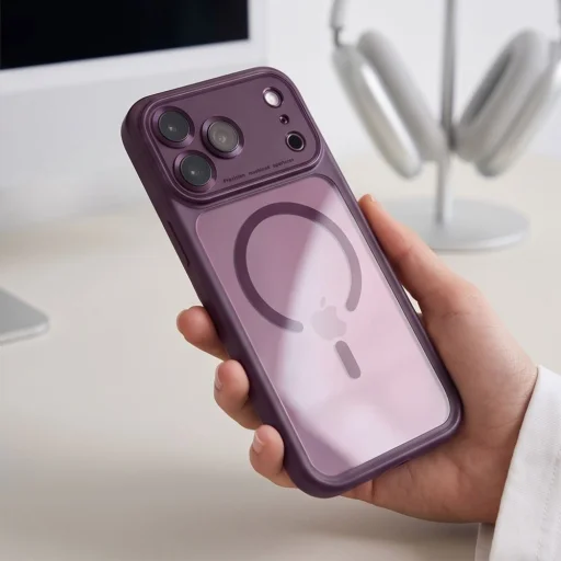  Apple iPhone 17 Pro Max / 18 Pro Max sötét cseresznye és átlátszó Tech-Protect MagPeak MagSafe CC tok - 6