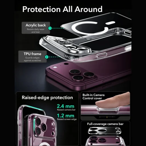 iPhone 17 Pro Max / 18 Pro Max priehľadné puzdro ESR Classic Hybrid MagSafe s tvrdeným sklom - 6