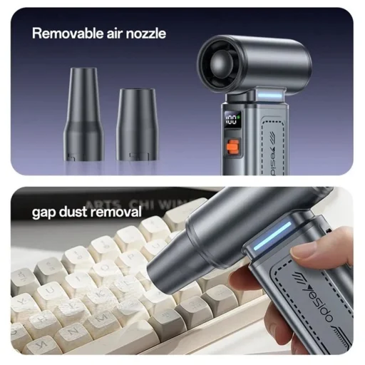Yesido - Turbó ventilátoros légfúvó (YF19) - 130000 fordulat/perc, szénkefe nélküli motor, 100 fokozatú szabályozás, 4000 mAh, digitális kijelző - szürke - 7