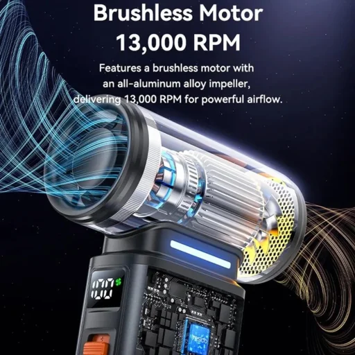 Yesido - Turbó ventilátoros légfúvó (YF19) - 130000 fordulat/perc, szénkefe nélküli motor, 100 fokozatú szabályozás, 4000 mAh, digitális kijelző - szürke - 3