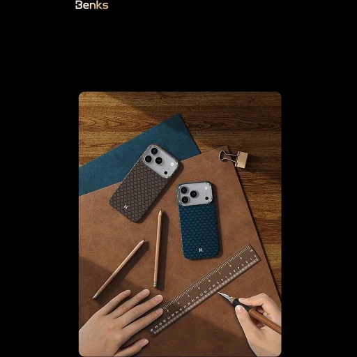 iPhone 18 Pro/17 Pro modrý magnetický kevlarový kryt Benks ArmorGrid Premium Edition s kovovým rámom - 11