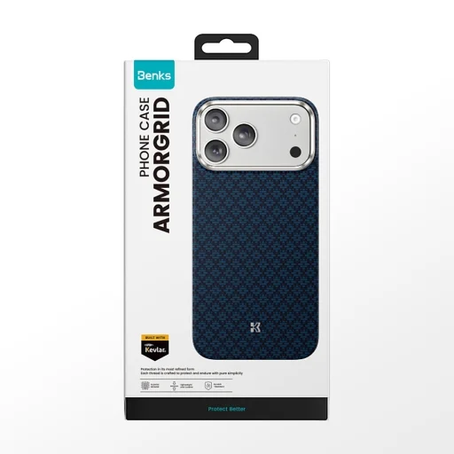 iPhone 18 Pro/17 Pro modrý magnetický kevlarový kryt Benks ArmorGrid Premium Edition s kovovým rámom - 13