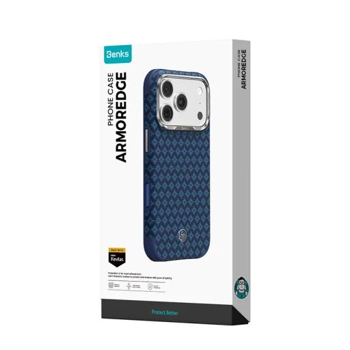 iPhone 18 Pro Max/17 Pro Max modré magnetické puzdro Benks Armor Grid Edge X9 Kevlar s kovovým rámom - 13