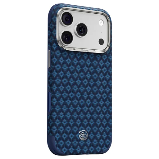 iPhone 18 Pro Max/17 Pro Max modré magnetické puzdro Benks Armor Grid Edge X9 Kevlar s kovovým rámom - 3