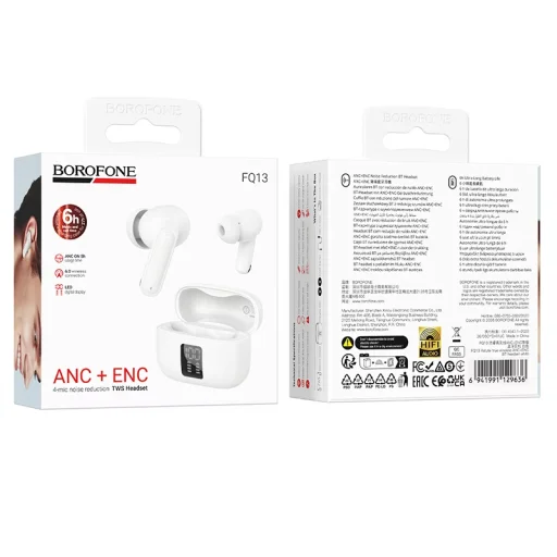 Borofone FQ13 Astute TWS Bluetooth slúchadlá ANC+ENC, biele - 4