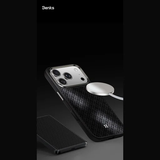 iPhone 18 Pro/17 Pro čierne magnetické puzdro Benks ArmorGrid Kevlar 600D s kovovým rámom a tlačidlom na ovládanie kamery - 11