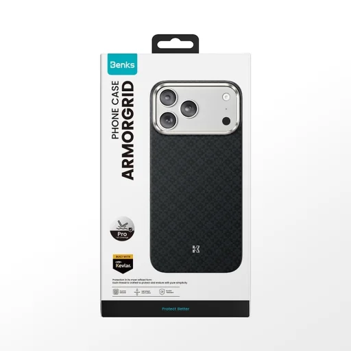 iPhone 18 Pro/17 Pro čierne magnetické puzdro Benks ArmorGrid Kevlar 600D s kovovým rámom a tlačidlom na ovládanie kamery - 16