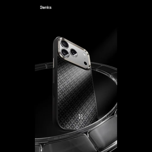iPhone 18 Pro/17 Pro čierne magnetické puzdro Benks ArmorGrid Kevlar 600D s kovovým rámom a tlačidlom na ovládanie kamery - 5