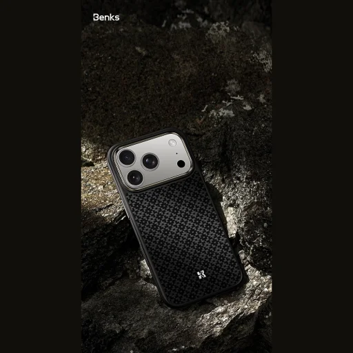 iPhone 18 Pro/17 Pro čierne magnetické puzdro Benks ArmorGrid Kevlar 600D s kovovým rámom a tlačidlom na ovládanie kamery - 6