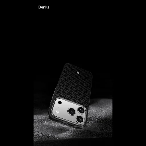iPhone 18 Pro/17 Pro čierne magnetické puzdro Benks ArmorGrid Kevlar 600D s kovovým rámom a tlačidlom na ovládanie kamery - 9