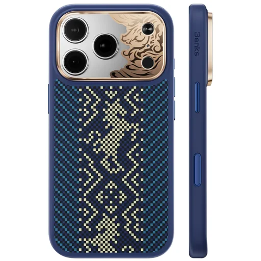 iPhone 18 Pro/17 Pro modré Benks Knight ArmorPro kevlarové magnetické puzdro s kovovým rámom - 1