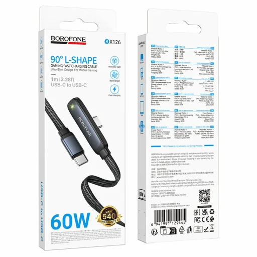Borofone BX126 Skillful rýchlonabíjací kábel USB-C – USB-C PD 60 W 1 m čierny - 8