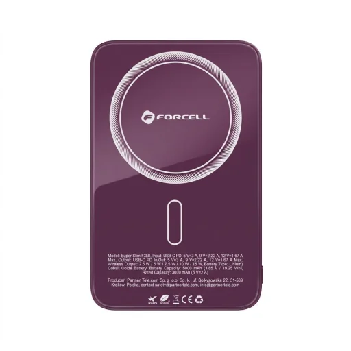 MagSafe kompatibilná rýchlonabíjacia externá batéria Forcell F-Energy SuperSlim F5K8 QC4.0 PD3.0 15W 5000 mAh čerešňová powerbanka - 2