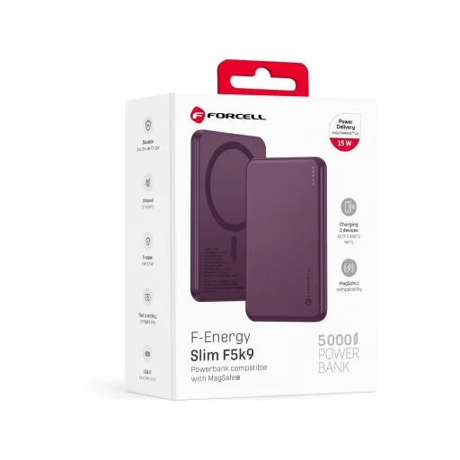 Forcell F-Energy Slim F5K9 MagSafe-kompatibilis vezeték nélküli külső akkumulátor 5000 mAh, cseresznyepiros powerbank - 11