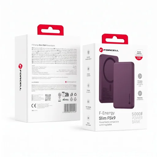 Forcell F-Energy Slim F5K9 bezdrôtová externá batéria kompatibilná s MagSafe 5000 mAh, čerešňovo červená powerbanka - 1