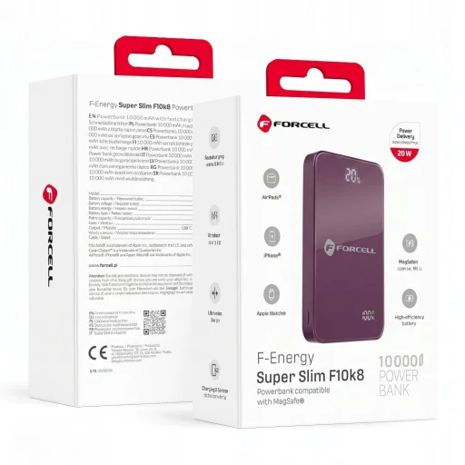 MagSafe kompatibilná externá batéria Forcell F-Energy SuperSlim F10K8 s rýchlym nabíjaním 4.0 PD3.0 15 W 10000 mAh čerešňová powerbanka - 1