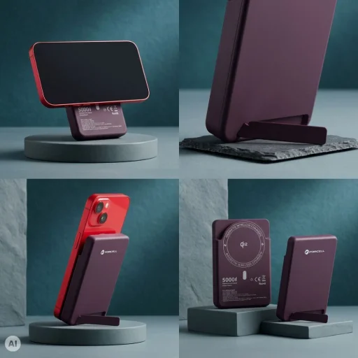 Forcell F-Energy MagStand Qi2 F5K10 MagSafe kompatibilná magnetická powerbanka, 5000 mAh, čerešňová powerbanka - 6