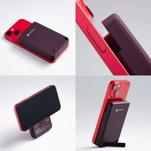 Forcell F-Energy MagStand Qi2 F5K10 MagSafe kompatibilná magnetická powerbanka, 5000 mAh, čerešňová powerbanka - 9