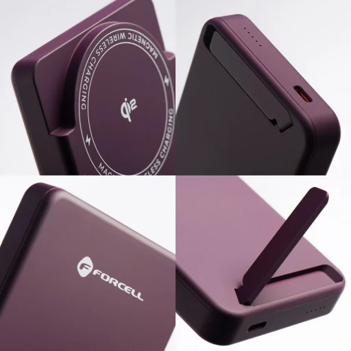 Forcell F-Energy MagStand Qi2 F5K10 MagSafe kompatibilná magnetická powerbanka, 5000 mAh, čerešňová powerbanka - 10