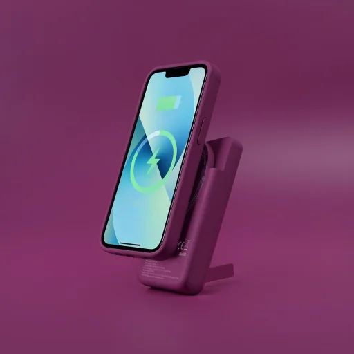 Forcell F-Energy MagStand Qi2 F5K10 MagSafe kompatibilná magnetická powerbanka, 5000 mAh, čerešňová powerbanka - 12