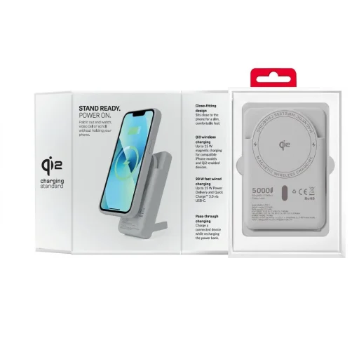 Forcell F-Energy MagStand Qi2 F5K10 magnetická externá batéria 5000 mAh, biela powerbanka - 4