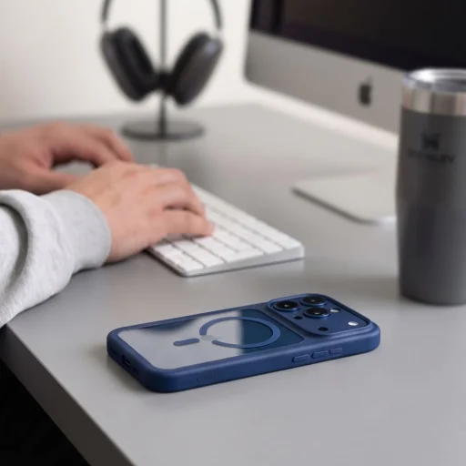 Tech-Protect MagOne MagSafe ovládanie kamery + ochranné tvrdené sklo balenie 2 ks iPhone 17 Pro / 18 Pro tmavomodrý/priehľadný kryt - 8