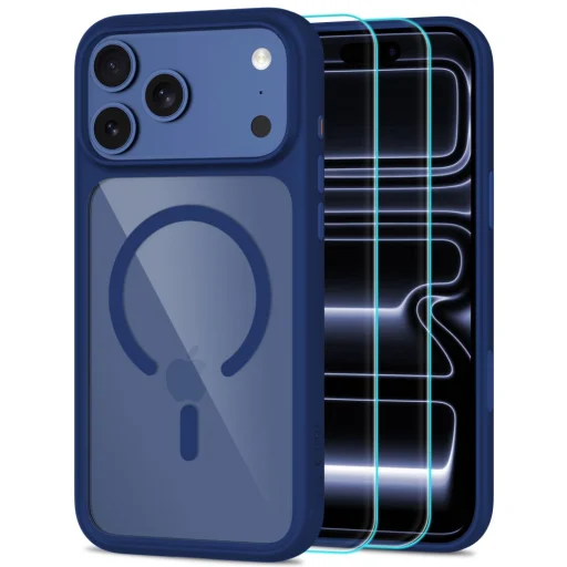 Tech-Protect MagOne MagSafe ovládanie kamery + ochranné tvrdené sklo balenie 2 ks iPhone 17 Pro / 18 Pro tmavomodrý/priehľadný kryt - 1