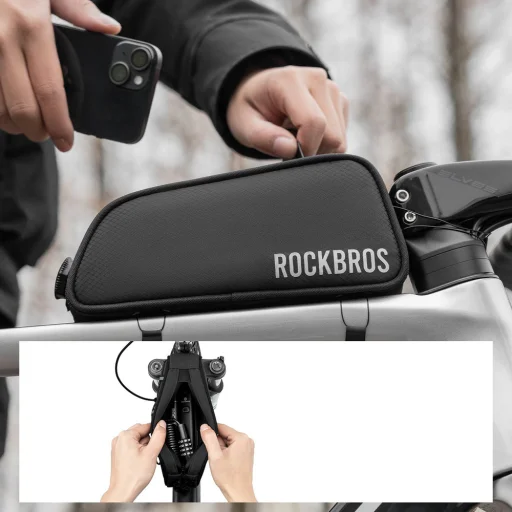 Rockbros TL004 ROAD TO SKY 0,7 l-es vízálló kerékpár váztáska, fekete - 5