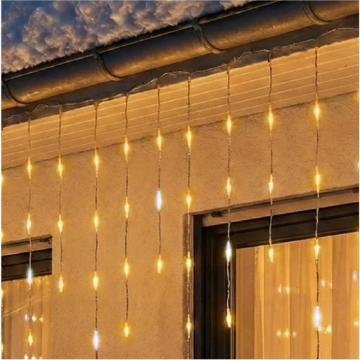 HOME KKF1200D20M LED-es sziporkázó fényfüggöny, 20 méter, 1200db melegfehér DOT LED, adapteres tápellátás, kül- és beltéri kivitel - 2