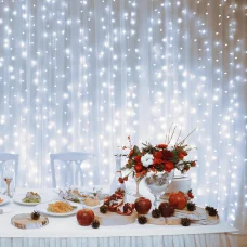 HOME DLF200WH LED svetelný záves, 200 ks studených bielych LED, 1 meter x 2 metre, spájateľný, biely kábel, vonkajšie a vnútorné prevedenie