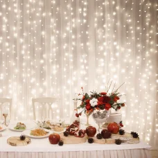 HOME DLF200WW LED svetelný záves, 200 ks teplá biela LED, 1 meter x 2 metre, spojovateľný, biely kábel, vonkajšie a vnútorné použitie