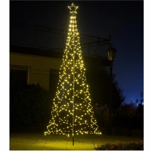 HOME LKD480TREE LED svetelná pyramída, 3,2 m, 480 ks teplá biela LED, 8 programov, časovač, IP44, napájanie cez adaptér, vonkajšie a vnútorné prevedenie - 1