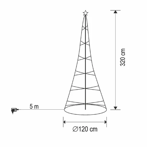 HOME LKD480TREE LED svetelná pyramída, 3,2 m, 480 ks teplá biela LED, 8 programov, časovač, IP44, napájanie cez adaptér, vonkajšie a vnútorné prevedenie - 2