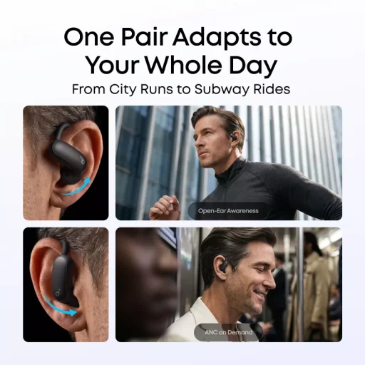 Anker SoundCore AeroFit 2 Pro bezdrôtové otvorené slúchadlá, čierne A3875G11 - 3